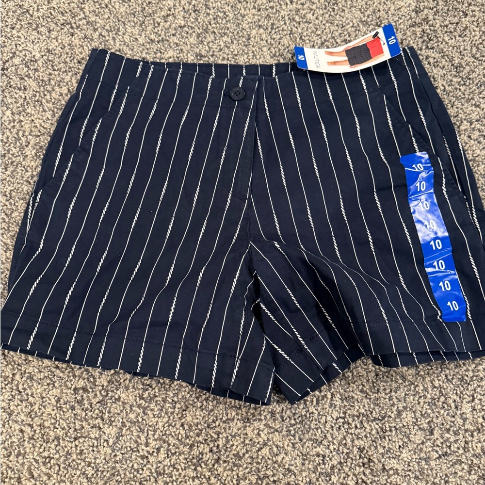 Nautica Women's High Waist Striped Shorts - Navy and White